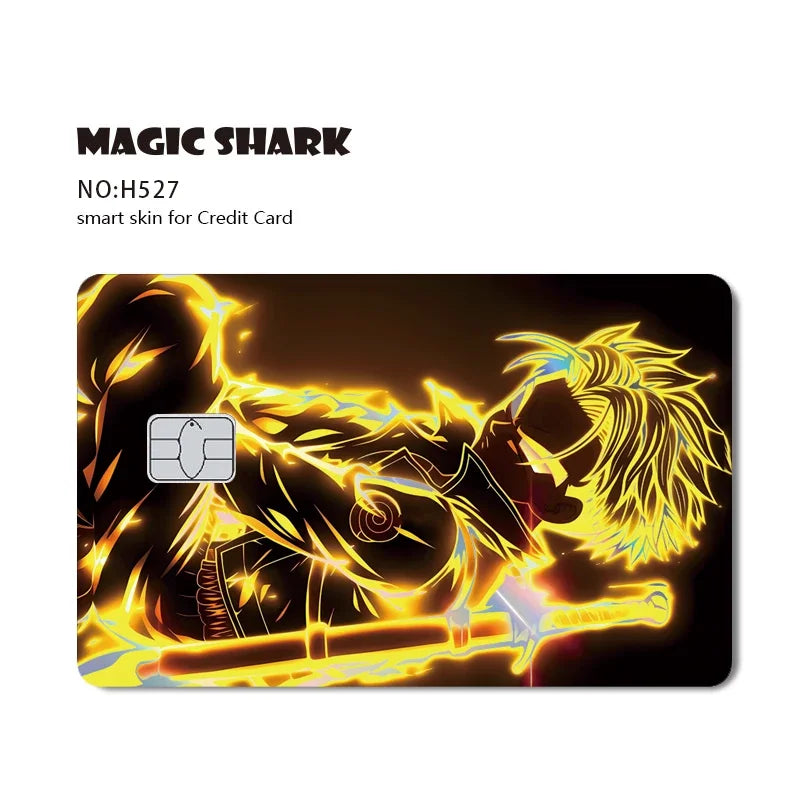 Magic Shark Anime Goku Vegeta Trunks Laser Holographic Shinny Skin Cover Sticker Film for Debit Credit Card