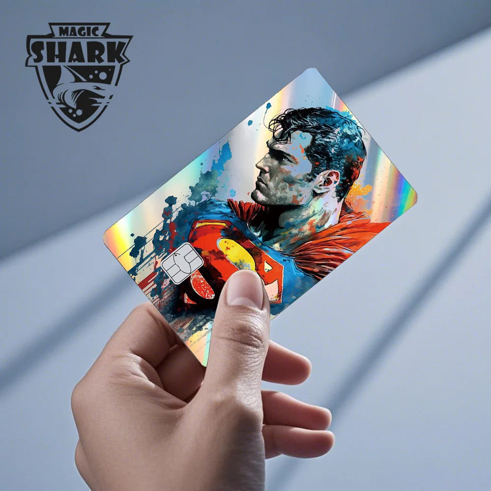 Magic Shark Heros Bat-mans Super-mans Knight Holographic Shinny Film Sticker Cover Skin for Debit Credit Card