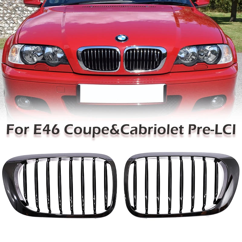 HIGH QUALITY Single Slat Grill Kidney Carbon Chrome Grille For 3 Series E46 2-Door 1998-2002 Pre-Facelift & 2000-2007 E46 M3 Coupe Cabriolet