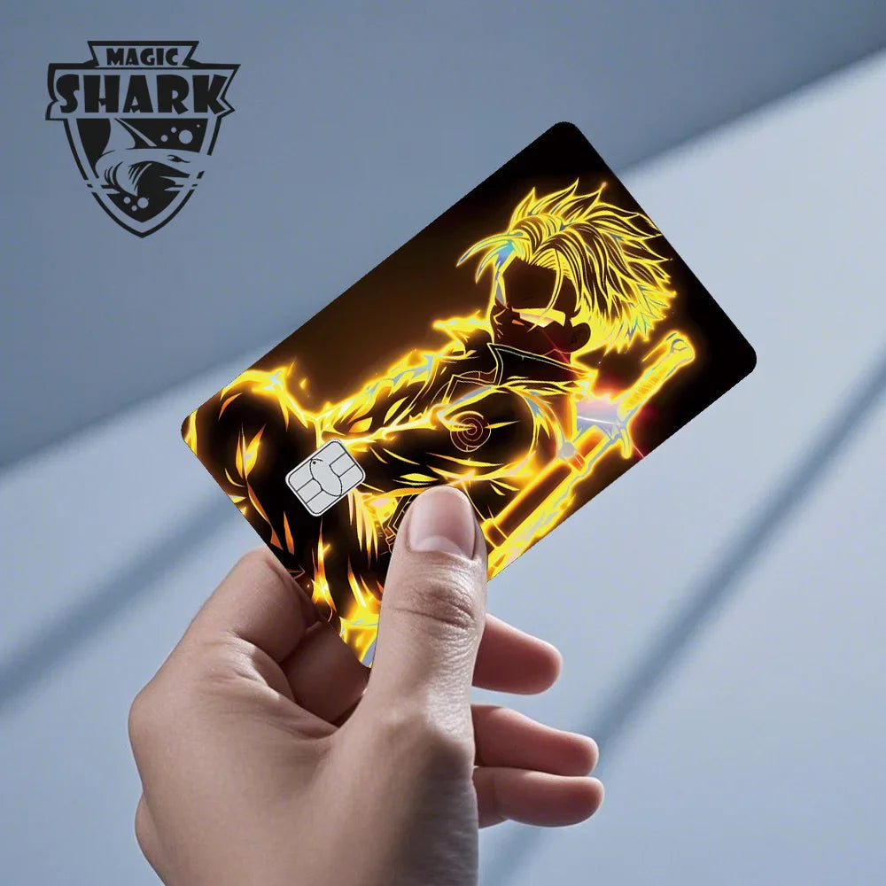 Magic Shark Anime Goku Vegeta Trunks Laser Holographic Shinny Skin Cover Sticker Film for Debit Credit Card