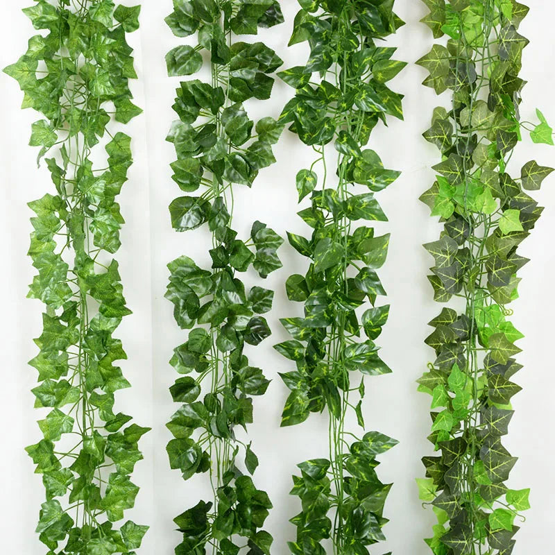 2.1M 12 Pcs Artificial Plant Green Ivy Leaf Garland Silk Wall Hanging Vine Home Garden Decoration Wedding Party Fake Leaves