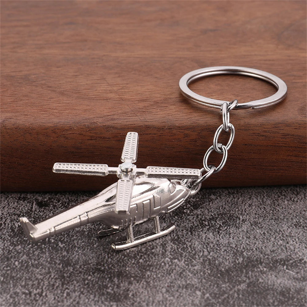 Creative Helicopter Keychain Metal Combat Aircraft Model Keyring Fashion Car Key Waist Buckle Pendant For Men Teens Pilot Gifts