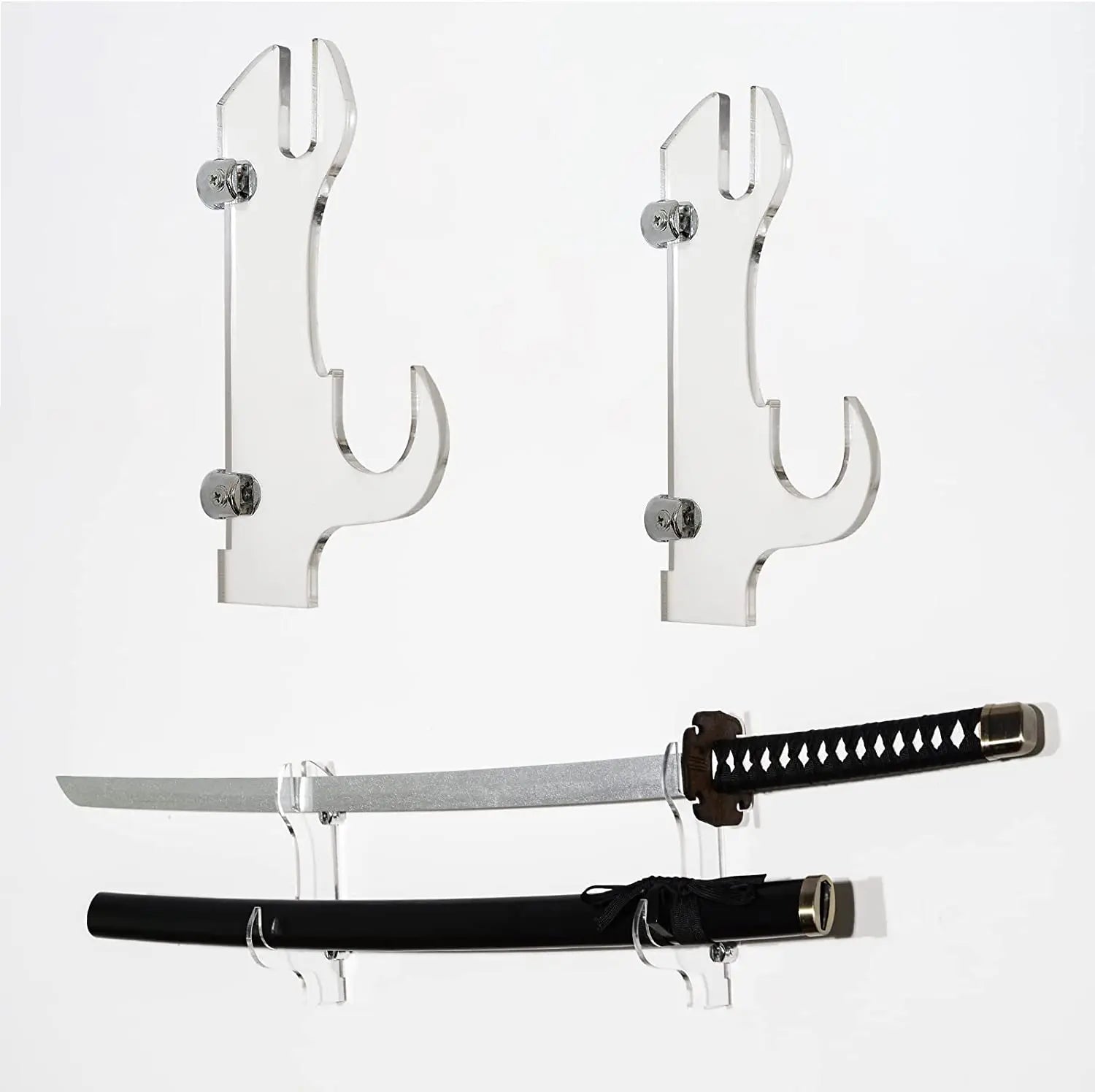 2PCS Acrylic Wall Mount Samurai Sword Stand Holder Rack for Displaying Lightsabers Knives Samurai Sabres Chinese Swords-Staff
