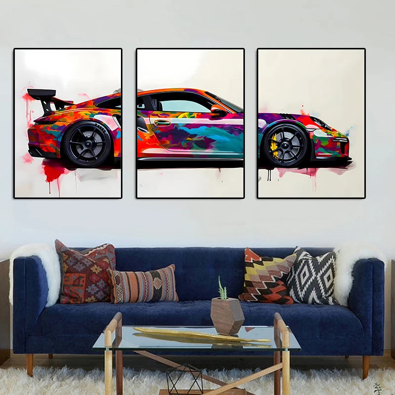 3Pcs Supercar Posters Sports Cars Print Famous Cars Canvas Painting Car Wall Art for Boys Room Home Decoration Birtday Gift