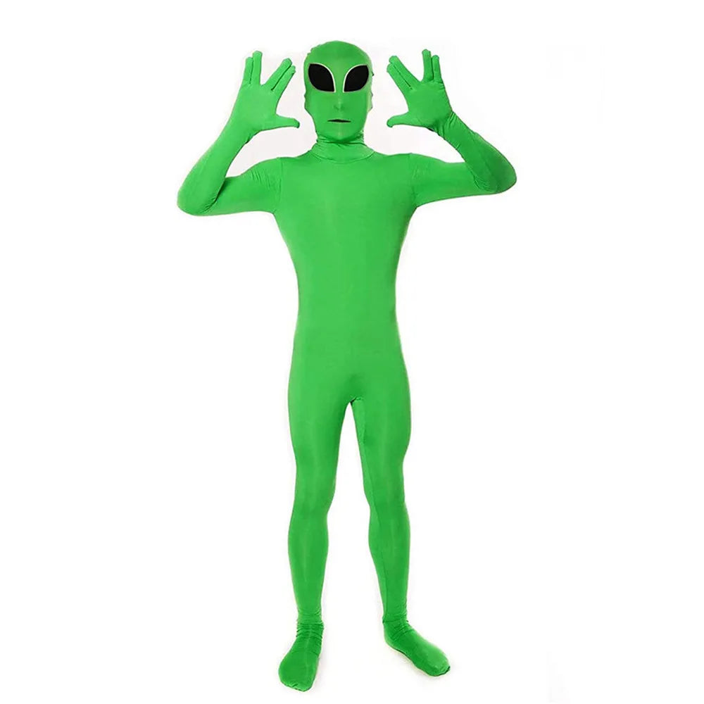 Adult ET Alien Cosplay Costume Zentai Jumpsuits Halloween Carnival Masquerade Bodysuit Suit Green ET Alien Mascot