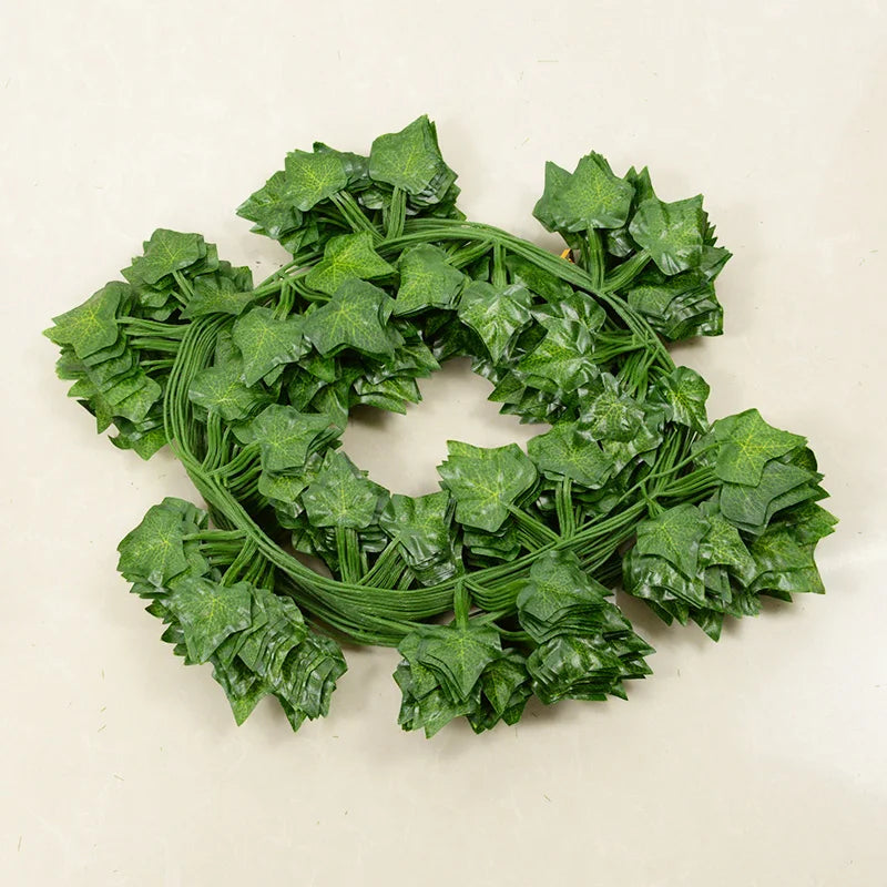 2.1M 12 Pcs Artificial Plant Green Ivy Leaf Garland Silk Wall Hanging Vine Home Garden Decoration Wedding Party Fake Leaves