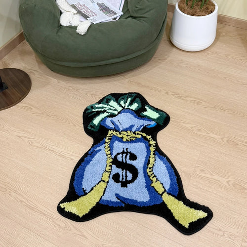 Blue Money Bag Tufted Rug Gift Home Decor