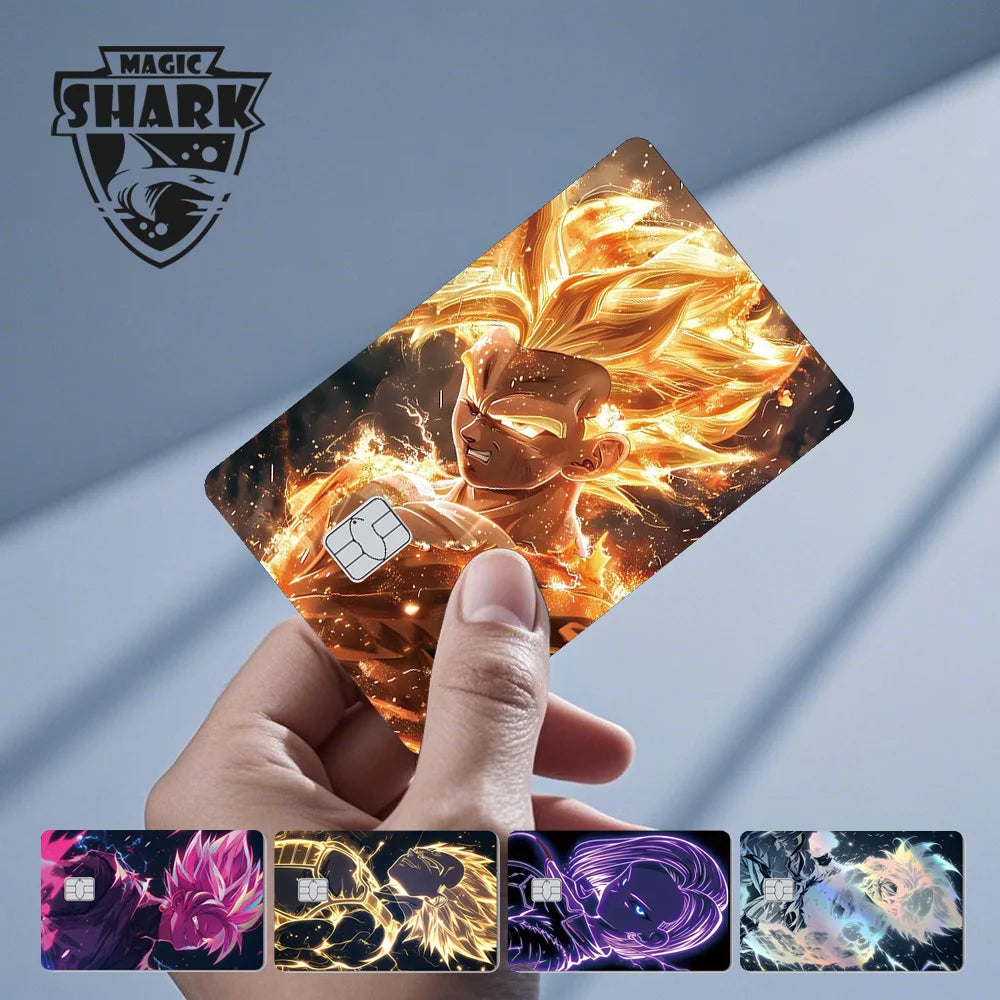 Magic Shark Anime Goku Vegeta Trunks Laser Holographic Shinny Skin Cover Sticker Film for Debit Credit Card