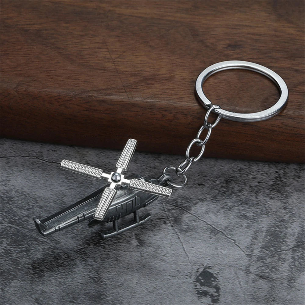 Creative Helicopter Keychain Metal Combat Aircraft Model Keyring Fashion Car Key Waist Buckle Pendant For Men Teens Pilot Gifts