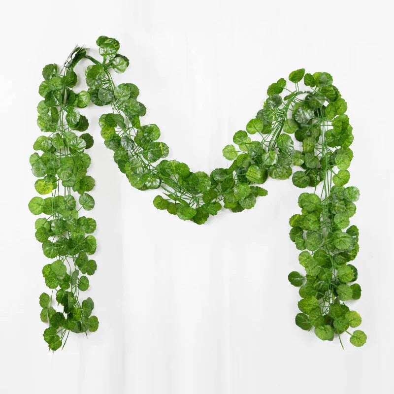 2.1M 12 Pcs Artificial Plant Green Ivy Leaf Garland Silk Wall Hanging Vine Home Garden Decoration Wedding Party Fake Leaves