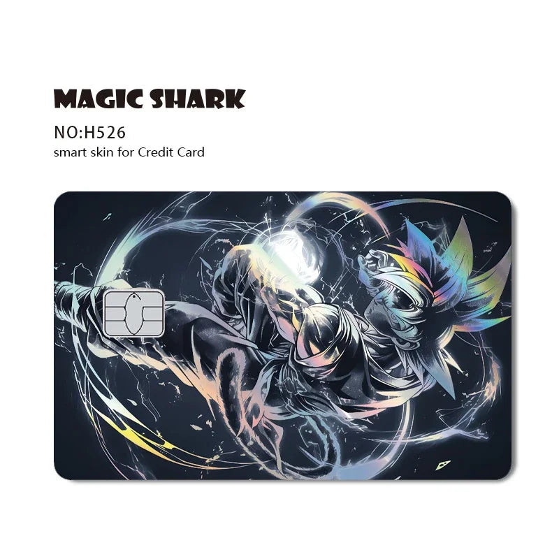 Magic Shark Anime Goku Vegeta Trunks Laser Holographic Shinny Skin Cover Sticker Film for Debit Credit Card
