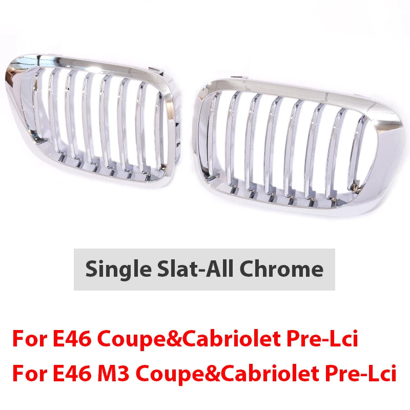 HIGH QUALITY Single Slat Grill Kidney Carbon Chrome Grille For 3 Series E46 2-Door 1998-2002 Pre-Facelift & 2000-2007 E46 M3 Coupe Cabriolet