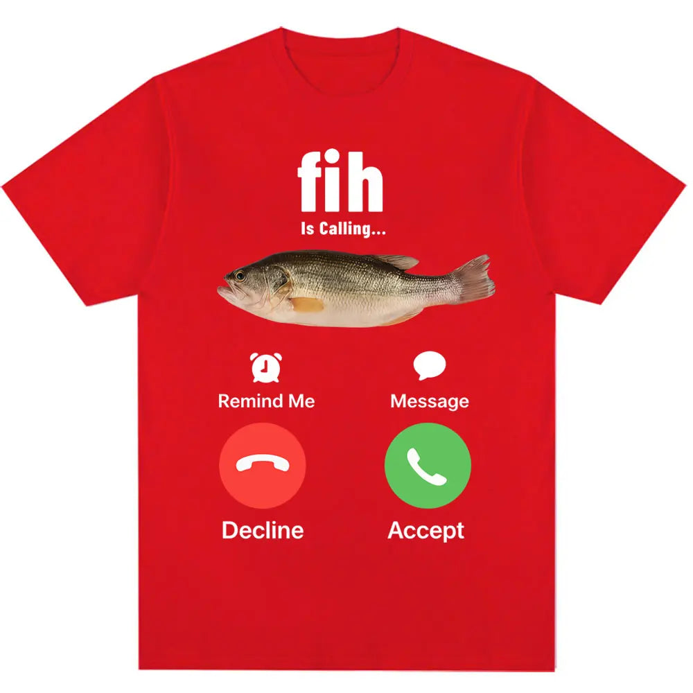 Divertida camiseta FIH is calling mee mujeres humorísticas moda camiseta de alta calidad casual