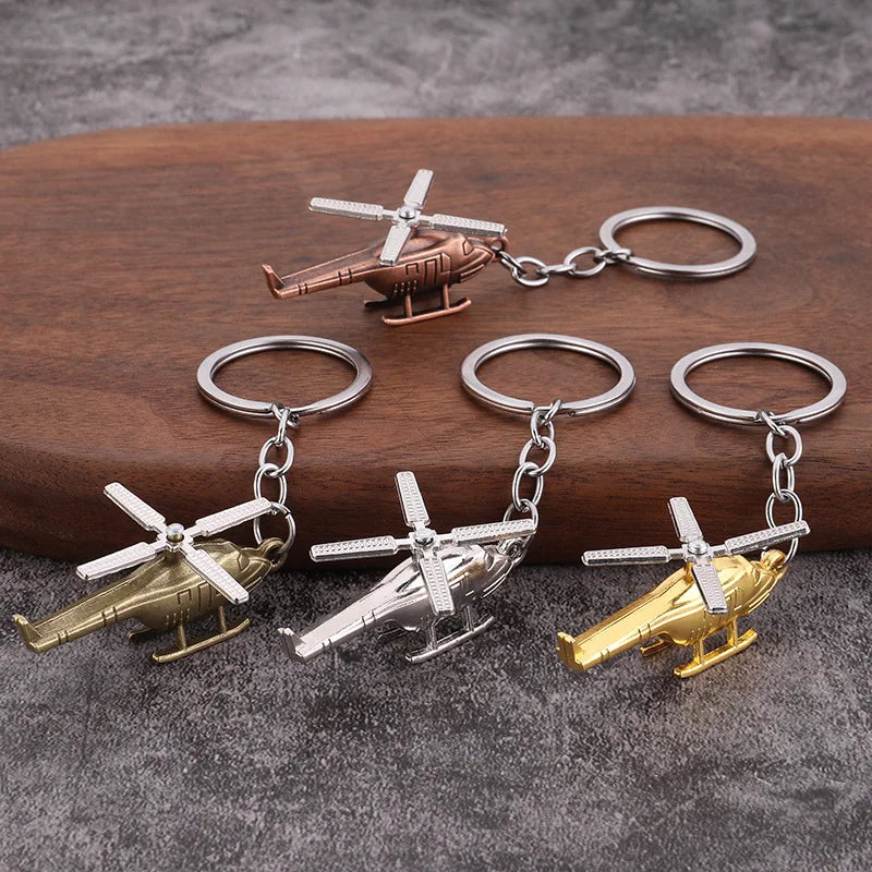 Creative Helicopter Keychain Metal Combat Aircraft Model Keyring Fashion Car Key Waist Buckle Pendant For Men Teens Pilot Gifts