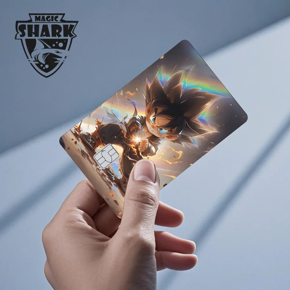 Magic Shark Anime Goku Vegeta Trunks Laser Holographic Shinny Skin Cover Sticker Film for Debit Credit Card