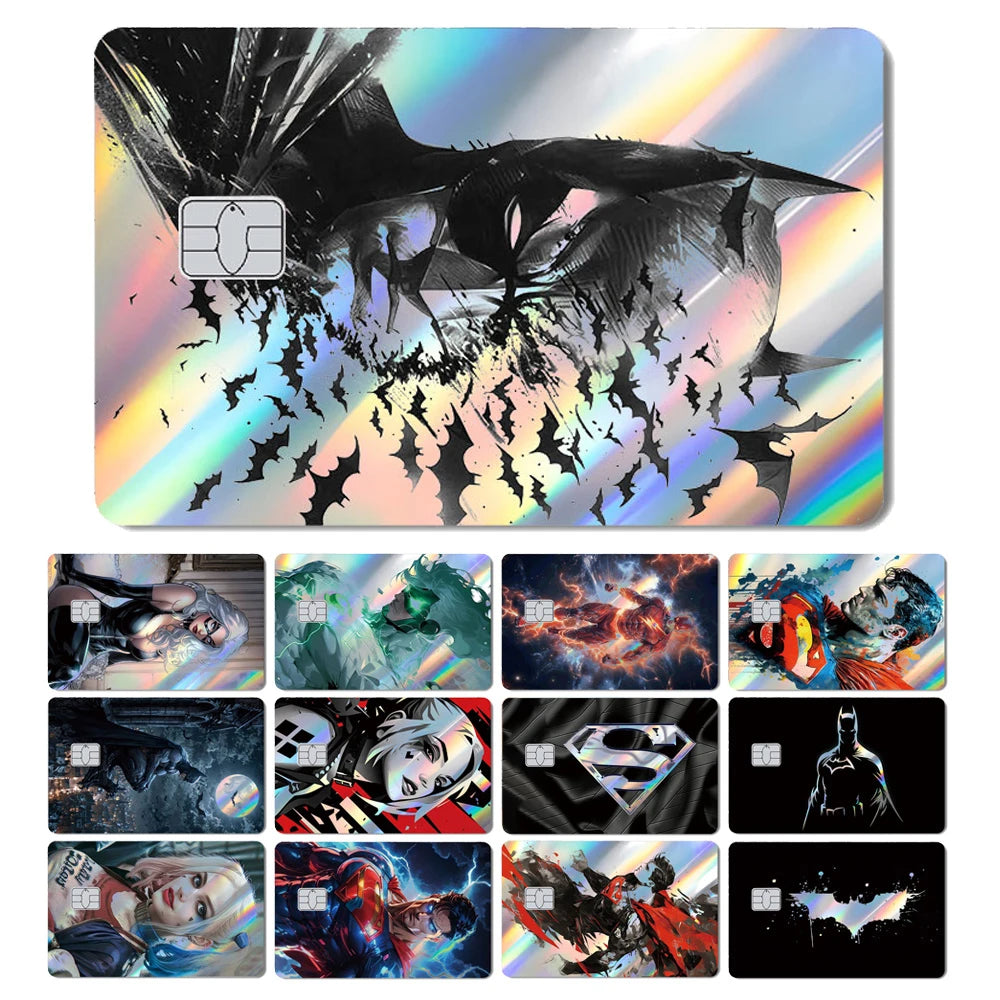 Magic Shark Heros Bat-mans Super-mans Knight Holographic Shinny Film Sticker Cover Skin for Debit Credit Card