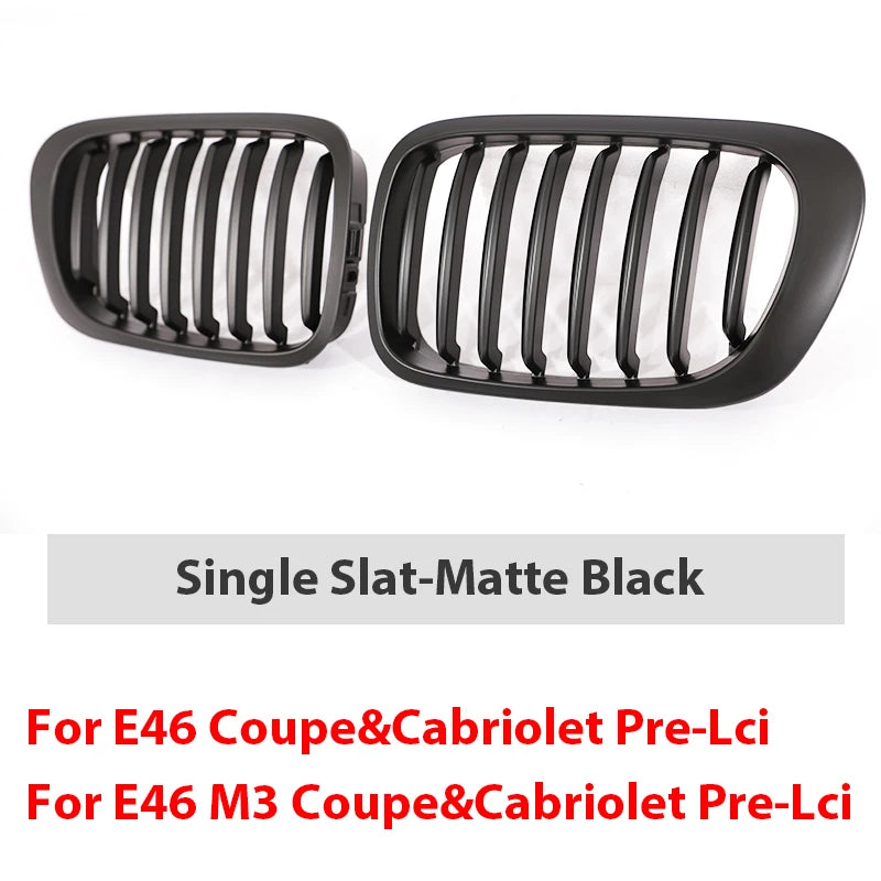 HIGH QUALITY Single Slat Grill Kidney Carbon Chrome Grille For 3 Series E46 2-Door 1998-2002 Pre-Facelift & 2000-2007 E46 M3 Coupe Cabriolet