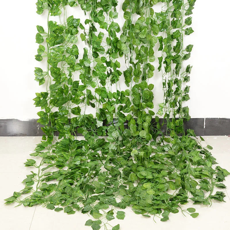 2.1M 12 Pcs Artificial Plant Green Ivy Leaf Garland Silk Wall Hanging Vine Home Garden Decoration Wedding Party Fake Leaves