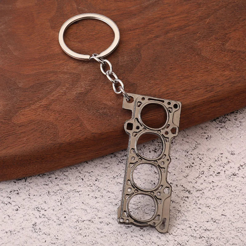 Tuning Keychain Car Modification Cylinder Head Engine Gasket Model Keychain Key Ring DIY Key Chain For F1 Racing Fans Gifts 1Pcs