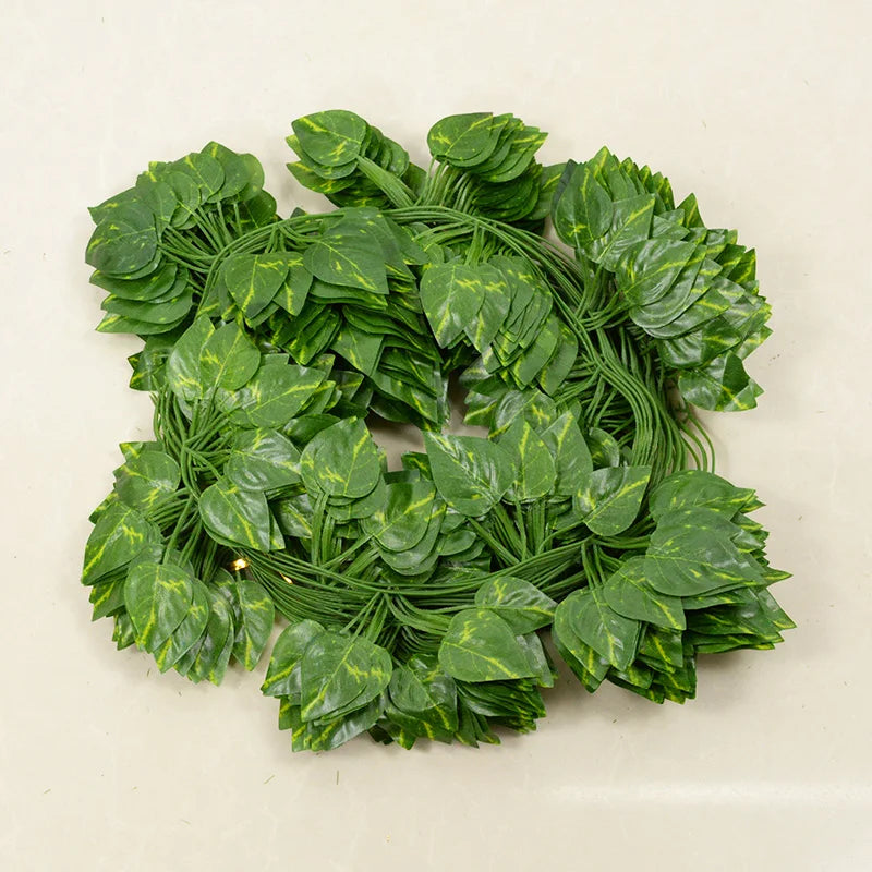 2.1M 12 Pcs Artificial Plant Green Ivy Leaf Garland Silk Wall Hanging Vine Home Garden Decoration Wedding Party Fake Leaves