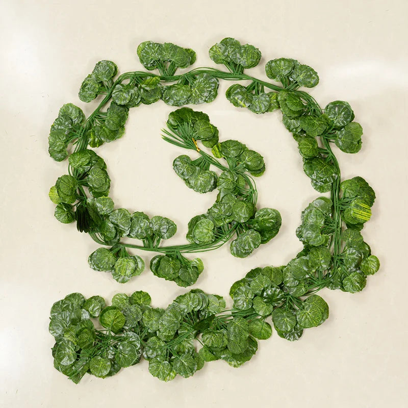 2.1M 12 Pcs Artificial Plant Green Ivy Leaf Garland Silk Wall Hanging Vine Home Garden Decoration Wedding Party Fake Leaves