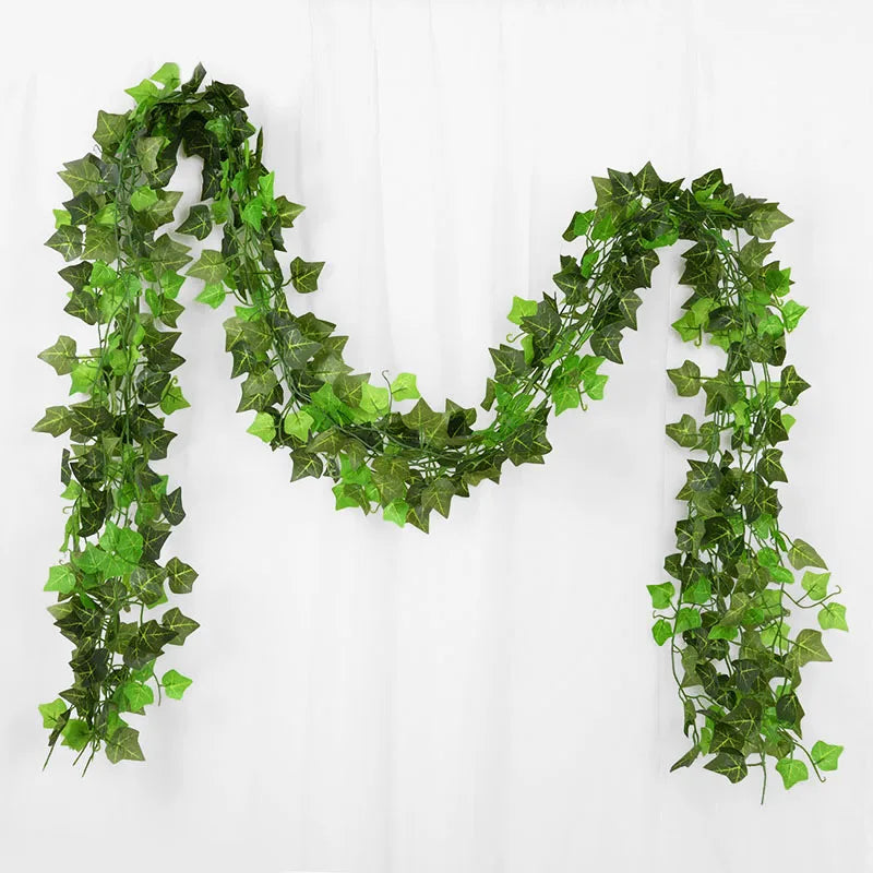 2.1M 12 Pcs Artificial Plant Green Ivy Leaf Garland Silk Wall Hanging Vine Home Garden Decoration Wedding Party Fake Leaves