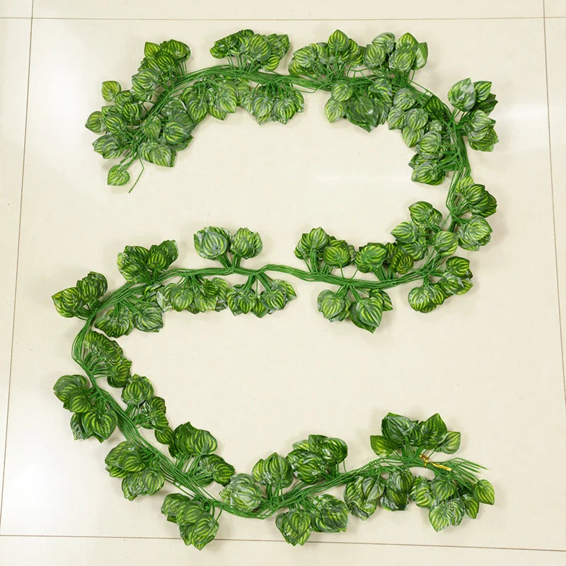 2.1M 12 Pcs Artificial Plant Green Ivy Leaf Garland Silk Wall Hanging Vine Home Garden Decoration Wedding Party Fake Leaves