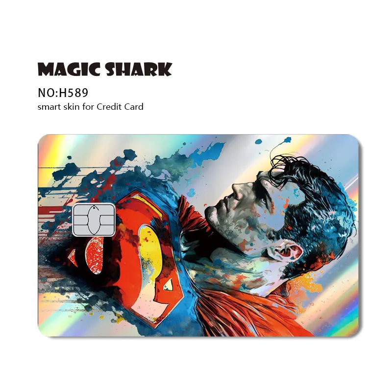 Magic Shark Heros Bat-mans Super-mans Knight Holographic Shinny Film Sticker Cover Skin for Debit Credit Card