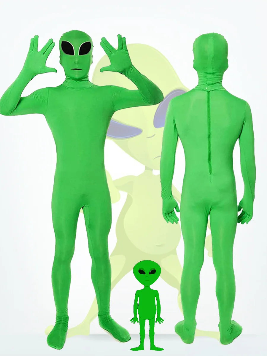 Adult ET Alien Cosplay Costume Zentai Jumpsuits Halloween Carnival Masquerade Bodysuit Suit Green ET Alien Mascot