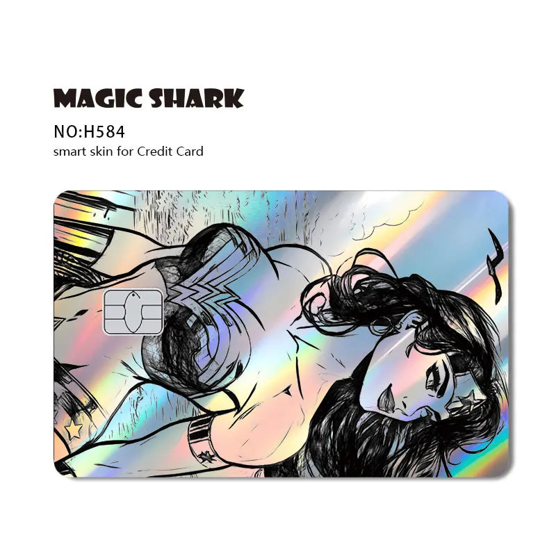 Magic Shark Heros Bat-mans Super-mans Knight Holographic Shinny Film Sticker Cover Skin for Debit Credit Card