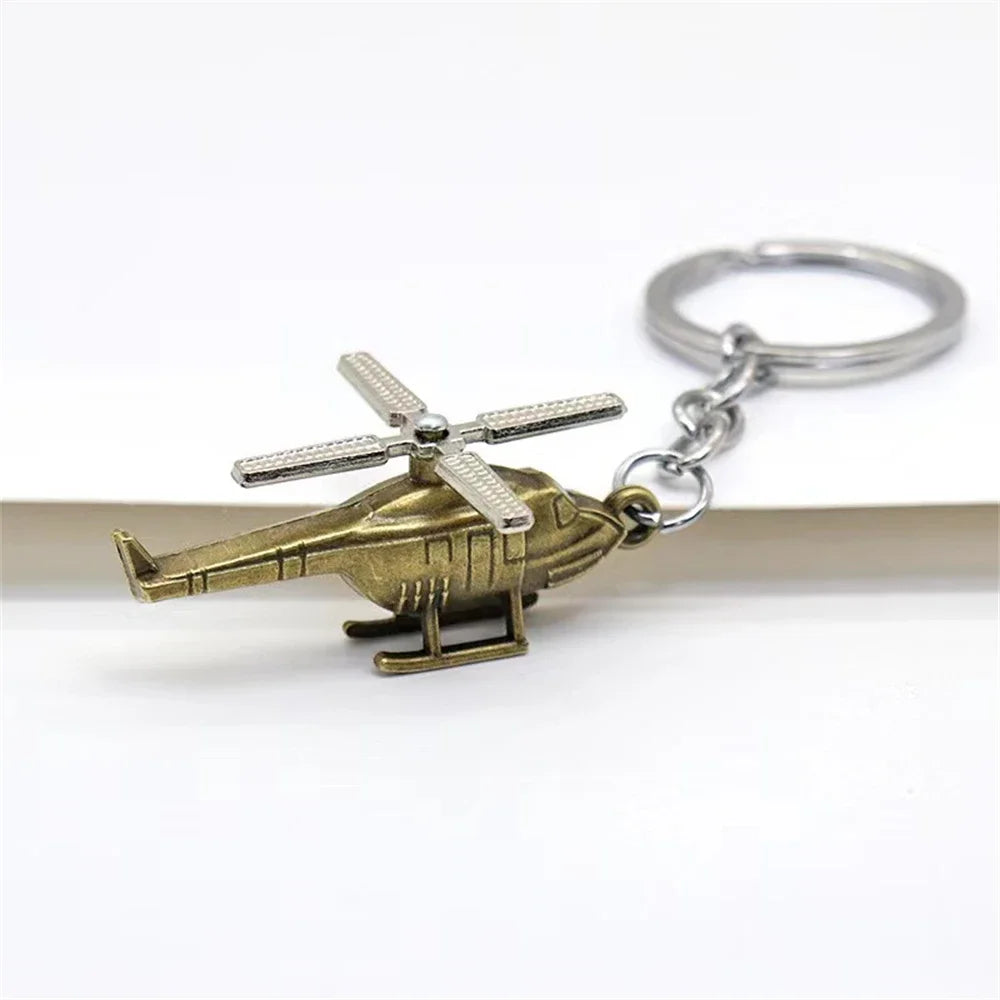 Creative Helicopter Keychain Metal Combat Aircraft Model Keyring Fashion Car Key Waist Buckle Pendant For Men Teens Pilot Gifts