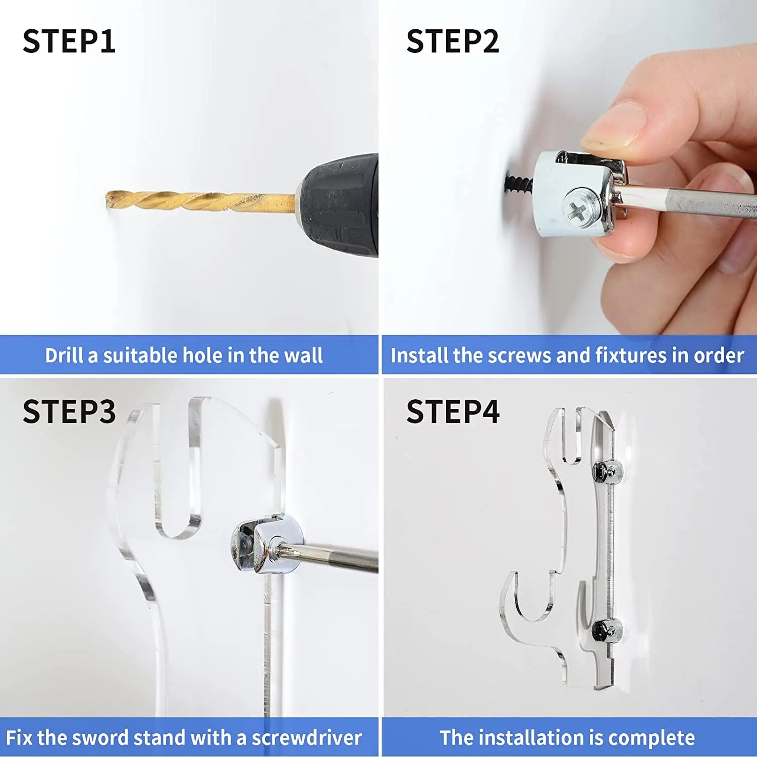 2PCS Acrylic Wall Mount Samurai Sword Stand Holder Rack for Displaying Lightsabers Knives Samurai Sabres Chinese Swords-Staff