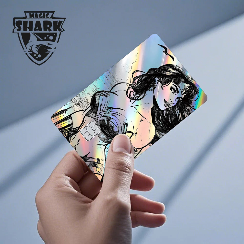 Magic Shark Heros Bat-mans Super-mans Knight Holographic Shinny Film Sticker Cover Skin for Debit Credit Card