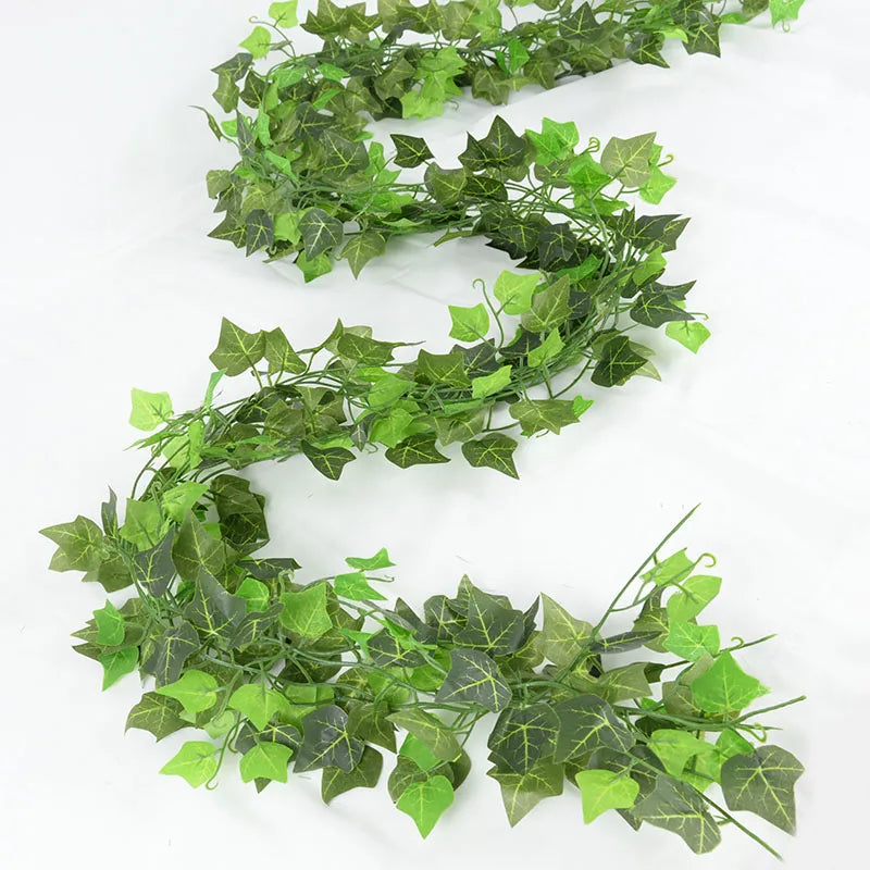 2.1M 12 Pcs Artificial Plant Green Ivy Leaf Garland Silk Wall Hanging Vine Home Garden Decoration Wedding Party Fake Leaves