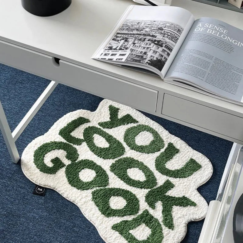 Alien Letter Cashmere Carpet, Room Decoration, Soft Bedroom Bedside Rug, Living Room Mat, Home Decoration