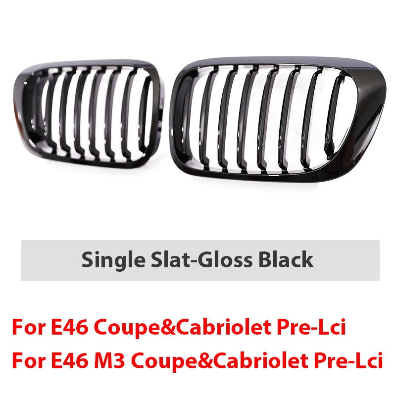 HIGH QUALITY Single Slat Grill Kidney Carbon Chrome Grille For 3 Series E46 2-Door 1998-2002 Pre-Facelift & 2000-2007 E46 M3 Coupe Cabriolet
