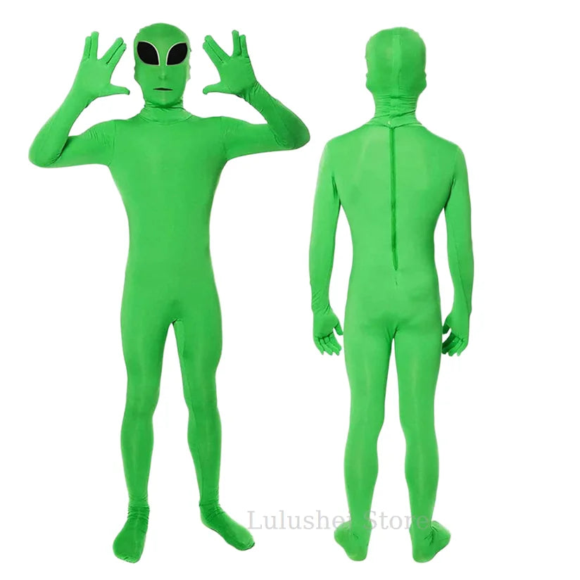 Adult ET Alien Cosplay Costume Zentai Jumpsuits Halloween Carnival Masquerade Bodysuit Suit Green ET Alien Mascot
