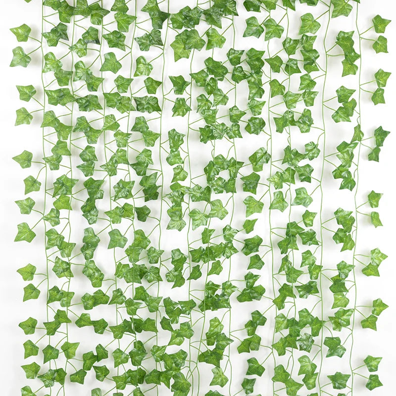 2.1M 12 Pcs Artificial Plant Green Ivy Leaf Garland Silk Wall Hanging Vine Home Garden Decoration Wedding Party Fake Leaves