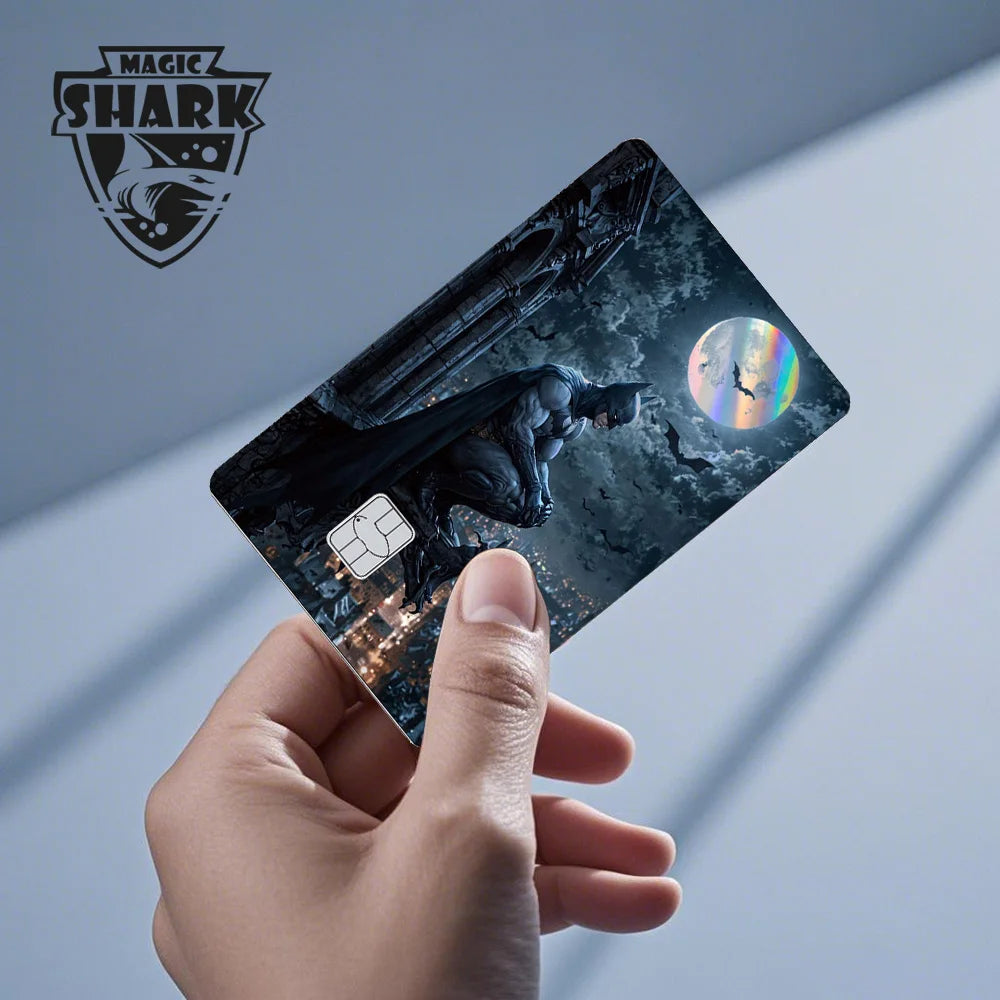 Magic Shark Heros Bat-mans Super-mans Knight Holographic Shinny Film Sticker Cover Skin for Debit Credit Card