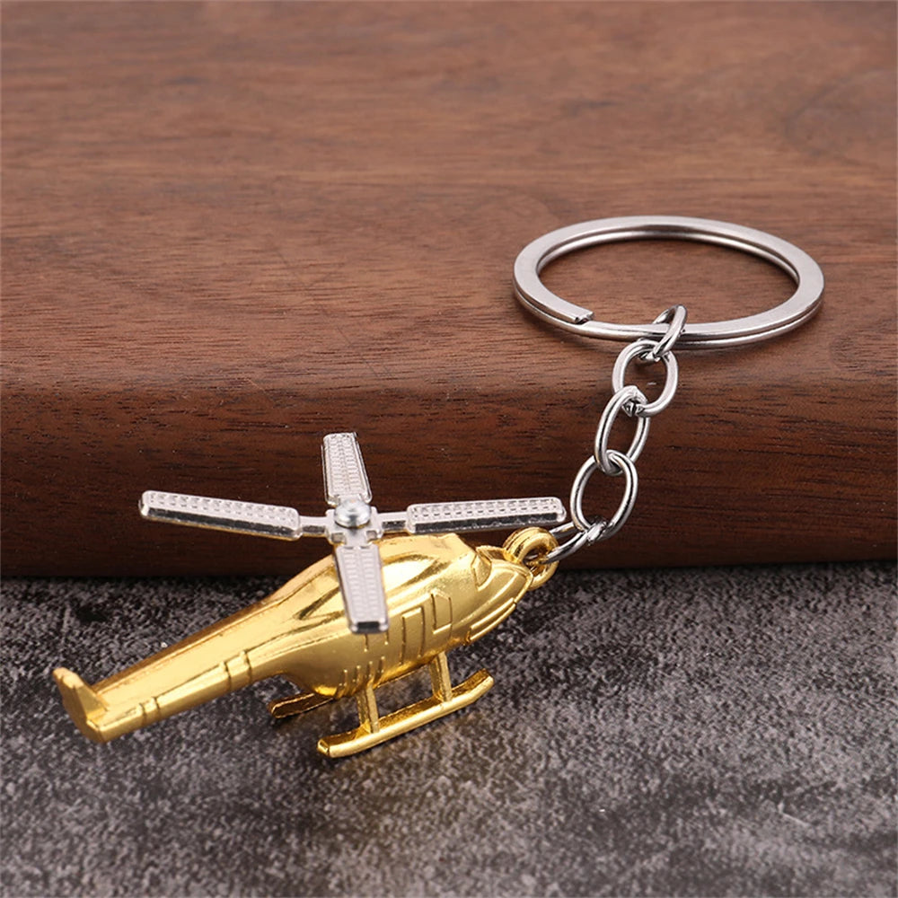 Creative Helicopter Keychain Metal Combat Aircraft Model Keyring Fashion Car Key Waist Buckle Pendant For Men Teens Pilot Gifts