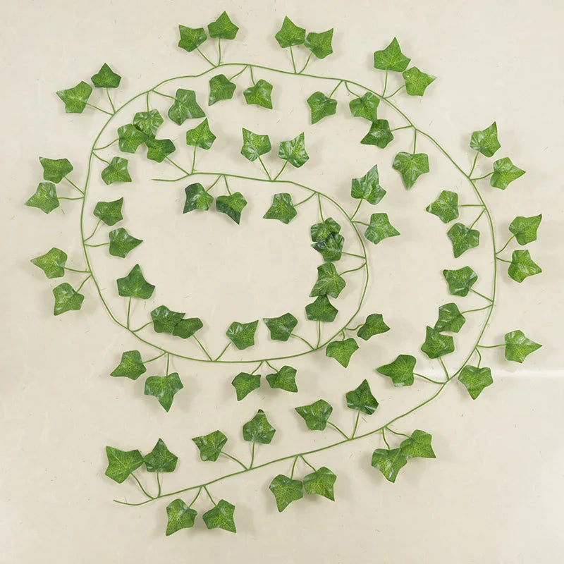 2.1M 12 Pcs Artificial Plant Green Ivy Leaf Garland Silk Wall Hanging Vine Home Garden Decoration Wedding Party Fake Leaves