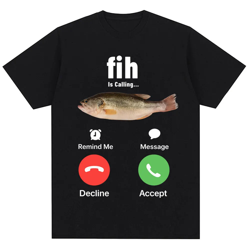 Divertida camiseta FIH is calling mee mujeres humorísticas moda camiseta de alta calidad casual