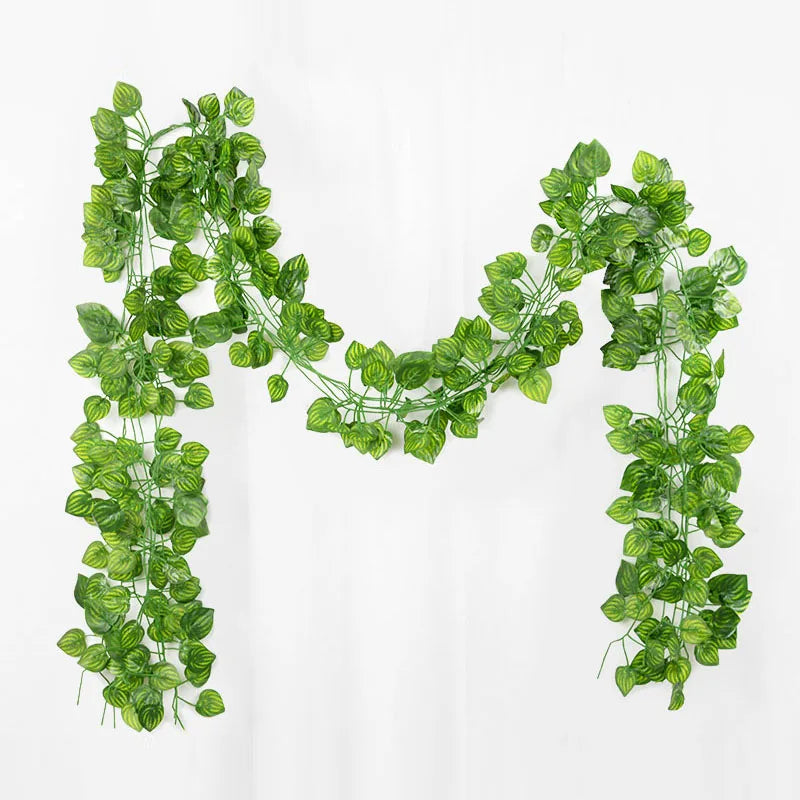 2.1M 12 Pcs Artificial Plant Green Ivy Leaf Garland Silk Wall Hanging Vine Home Garden Decoration Wedding Party Fake Leaves