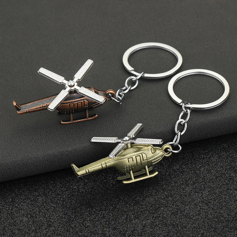 Creative Helicopter Keychain Metal Combat Aircraft Model Keyring Fashion Car Key Waist Buckle Pendant For Men Teens Pilot Gifts