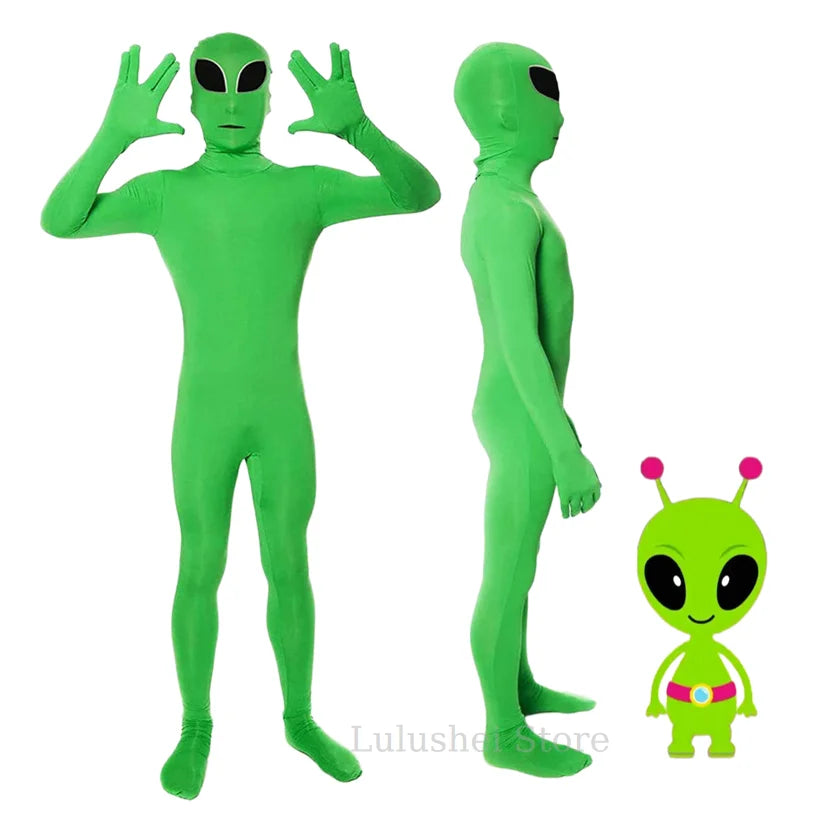 Adult ET Alien Cosplay Costume Zentai Jumpsuits Halloween Carnival Masquerade Bodysuit Suit Green ET Alien Mascot