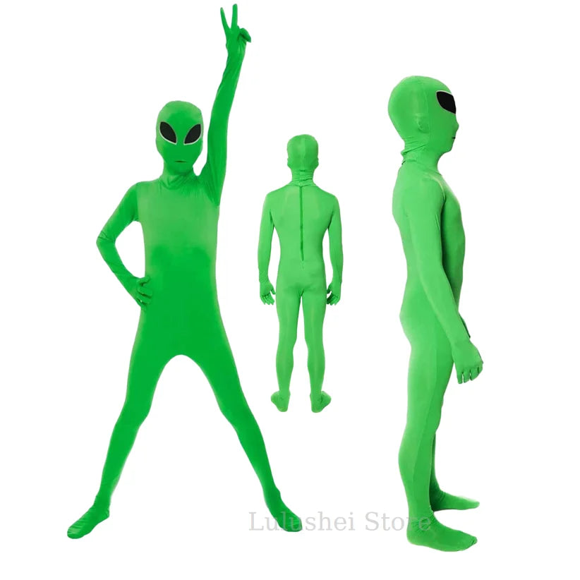 Adult ET Alien Cosplay Costume Zentai Jumpsuits Halloween Carnival Masquerade Bodysuit Suit Green ET Alien Mascot