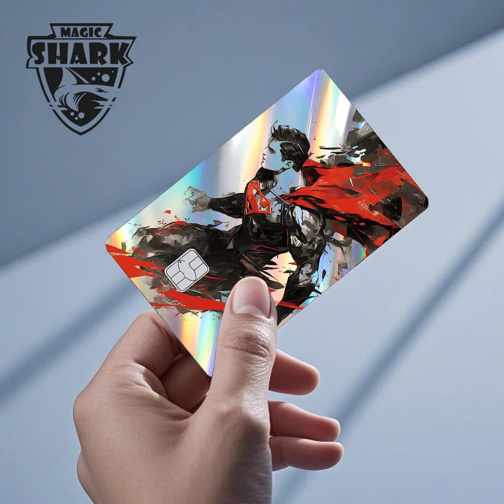 Magic Shark Heros Bat-mans Super-mans Knight Holographic Shinny Film Sticker Cover Skin for Debit Credit Card