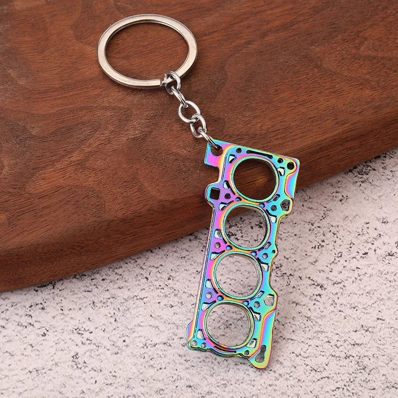Tuning Keychain Car Modification Cylinder Head Engine Gasket Model Keychain Key Ring DIY Key Chain For F1 Racing Fans Gifts 1Pcs