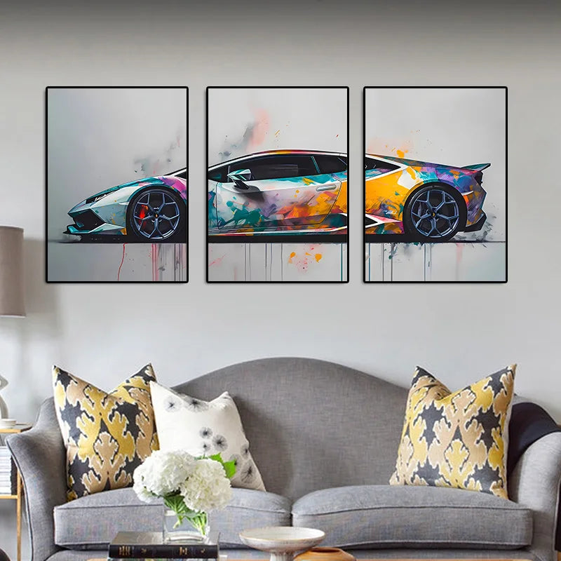 3Pcs Supercar Posters Sports Cars Print Famous Cars Canvas Painting Car Wall Art for Boys Room Home Decoration Birtday Gift