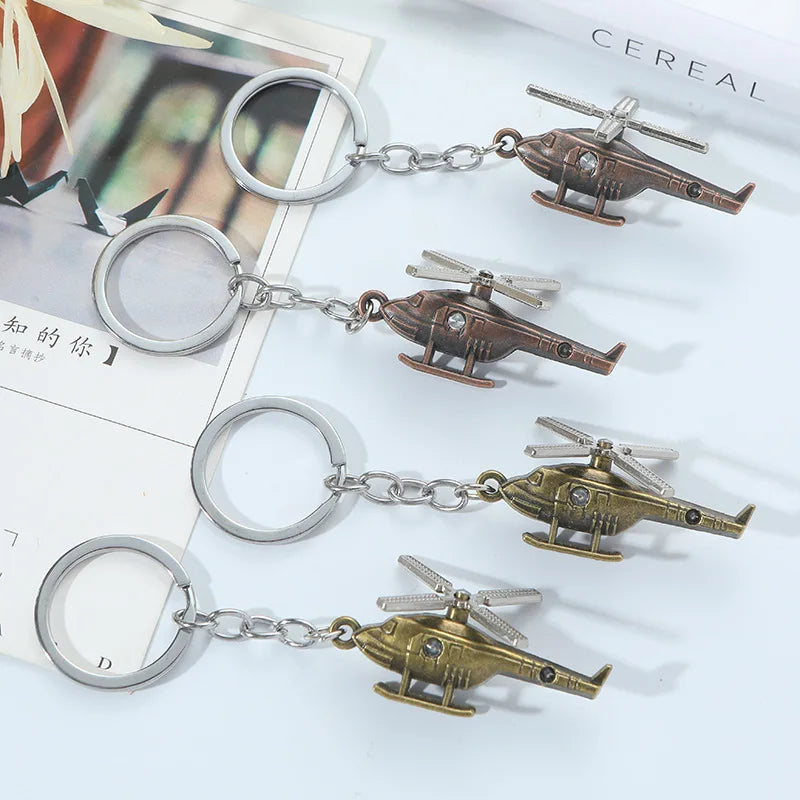 Creative Helicopter Keychain Metal Combat Aircraft Model Keyring Fashion Car Key Waist Buckle Pendant For Men Teens Pilot Gifts